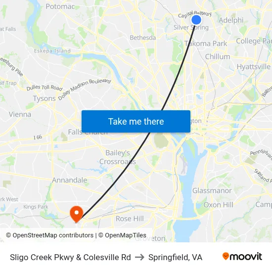 Sligo Creek Pkwy & Colesville Rd to Springfield, VA map