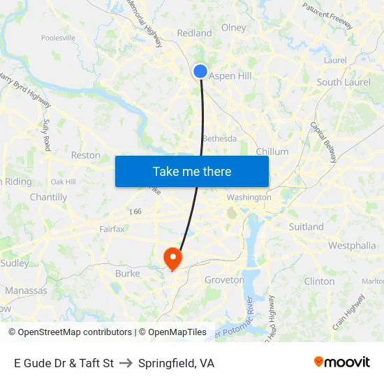 E Gude Dr & Taft St to Springfield, VA map