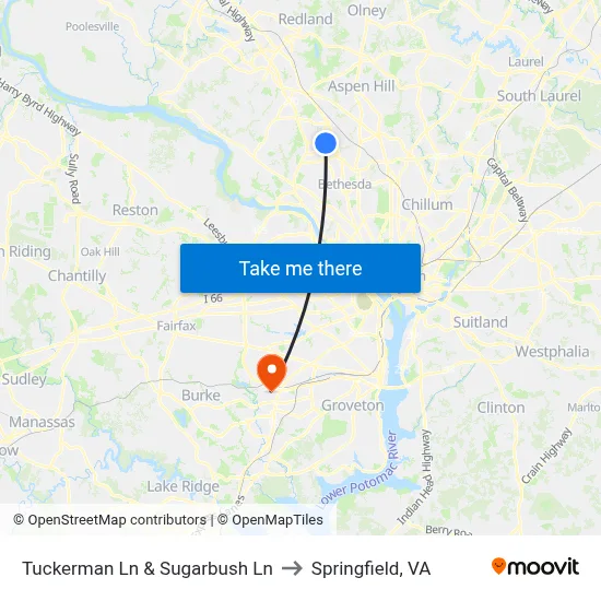 Tuckerman Ln & Sugarbush Ln to Springfield, VA map