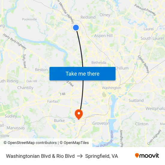 Washingtonian Blvd & Rio Blvd to Springfield, VA map