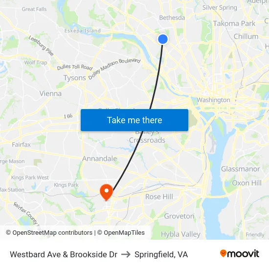 Westbard Ave & Brookside Dr to Springfield, VA map