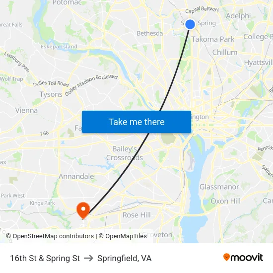 16th St & Spring St to Springfield, VA map