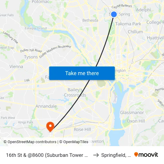 16th St & @8600 (Suburban Tower Apts) to Springfield, VA map