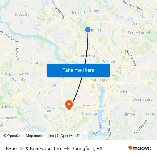 Bauer Dr & Briarwood Terr to Springfield, VA map