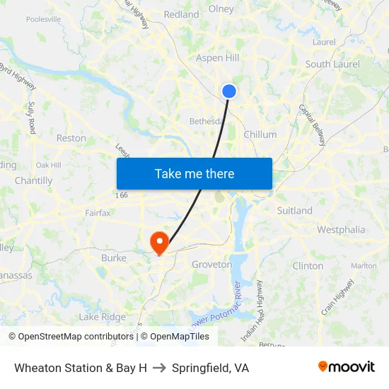 Wheaton Station  & Bay H to Springfield, VA map