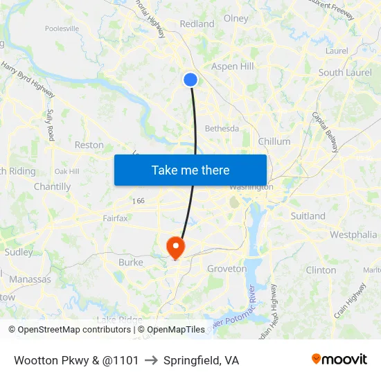Wootton Pkwy & @1101 to Springfield, VA map