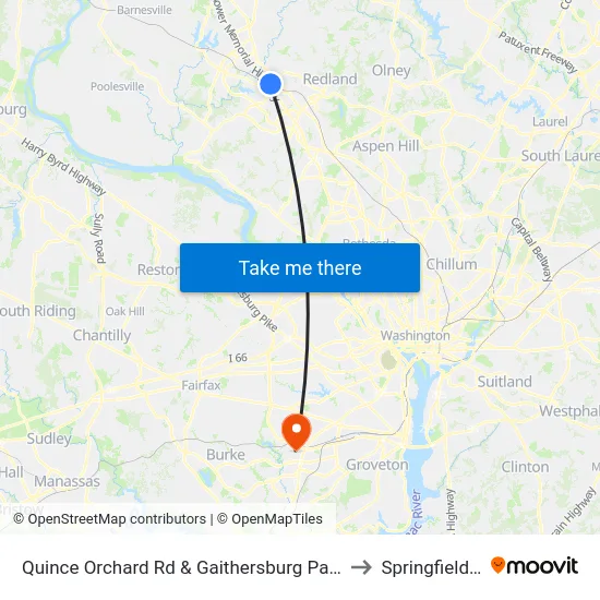 Quince Orchard Rd & Gaithersburg Park & Ride to Springfield, VA map