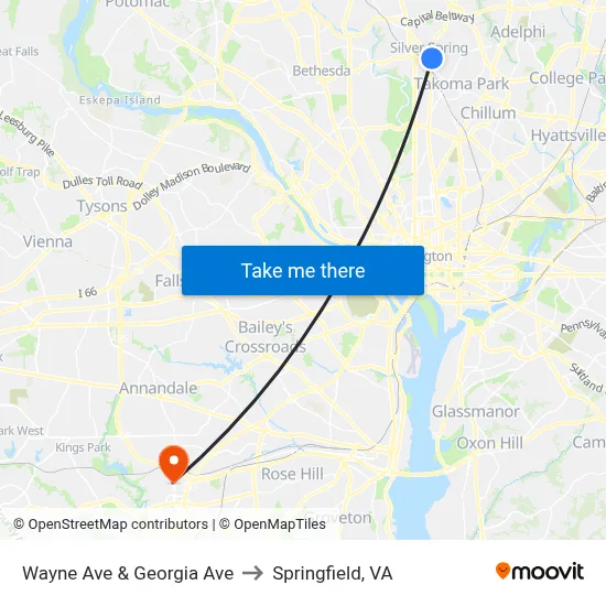Wayne Ave & Georgia Ave to Springfield, VA map