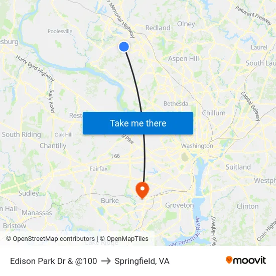 Edison Park Dr & @100 to Springfield, VA map