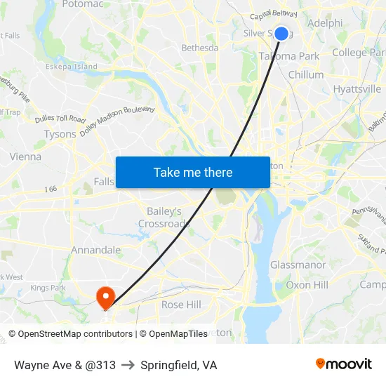 Wayne Ave & @313 to Springfield, VA map