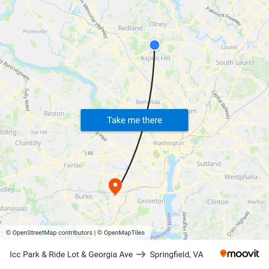 Icc Park & Ride Lot  & Georgia Ave to Springfield, VA map