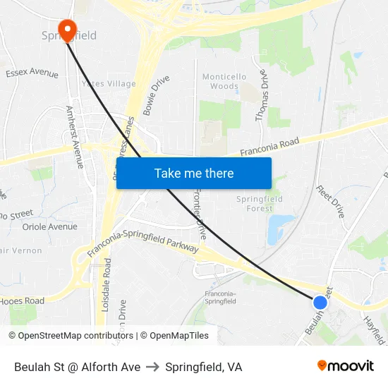 Beulah St @ Alforth Ave to Springfield, VA map