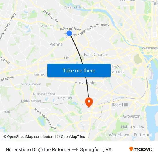 Greensboro Dr @ the Rotonda to Springfield, VA map