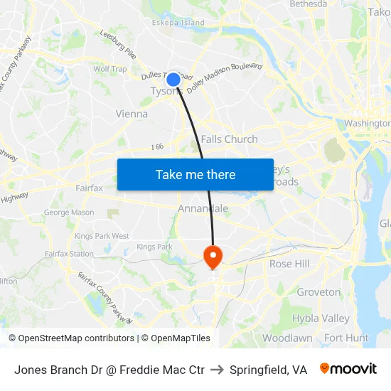 Jones Branch Dr @ Freddie Mac Ctr to Springfield, VA map
