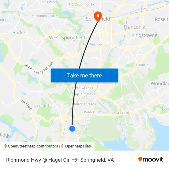 Richmond Hwy @ Hagel Cir to Springfield, VA map