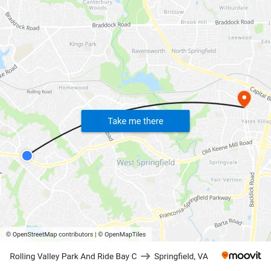 Rolling Valley Park And Ride Bay C to Springfield, VA map
