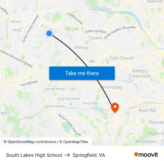 South Lakes High School to Springfield, VA map