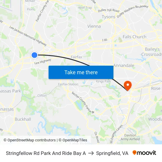 Stringfellow Rd Park And Ride Bay A to Springfield, VA map