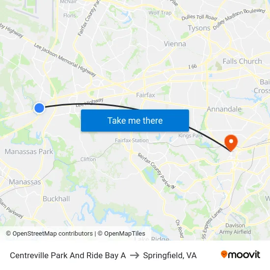 Centreville Park And Ride Bay A to Springfield, VA map