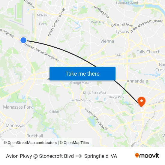 Avion Pkwy @ Stonecroft Blvd to Springfield, VA map