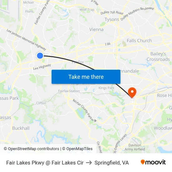 Fair Lakes Pkwy @ Fair Lakes Cir to Springfield, VA map
