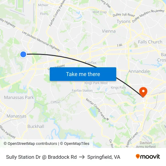 Sully Station Dr @ Braddock Rd to Springfield, VA map