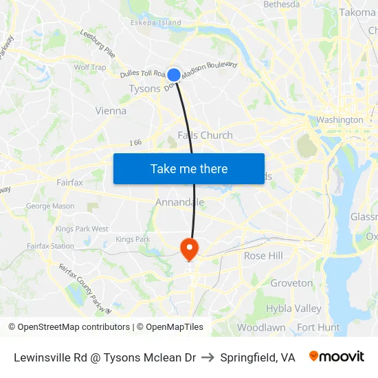 Lewinsville Rd @ Tysons Mclean Dr to Springfield, VA map