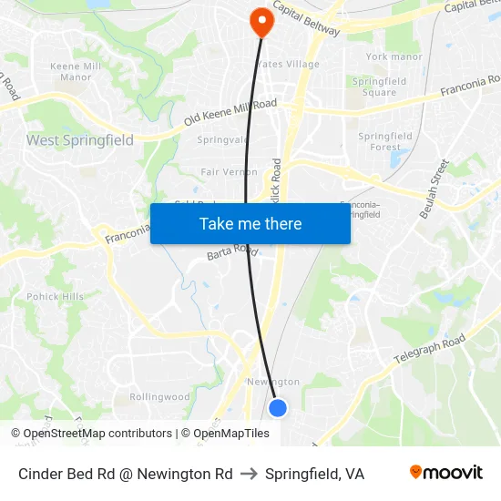 Cinder Bed Rd @ Newington Rd to Springfield, VA map