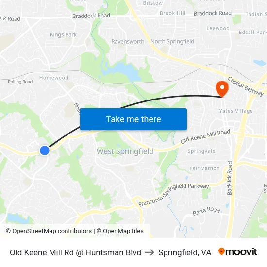 Old Keene Mill Rd @ Huntsman Blvd to Springfield, VA map