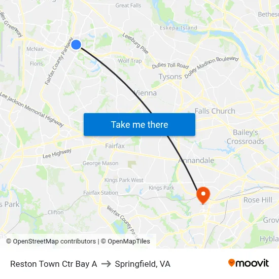 Reston Town Ctr Bay A to Springfield, VA map