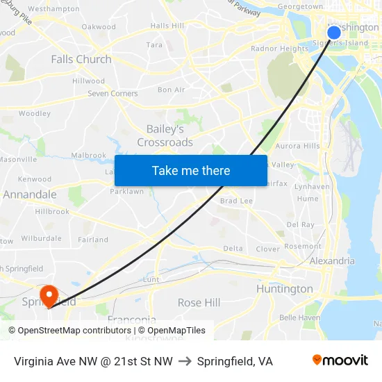 Virginia Ave NW @ 21st St NW to Springfield, VA map