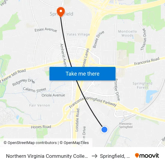 Northern Virginia Community College to Springfield, VA map