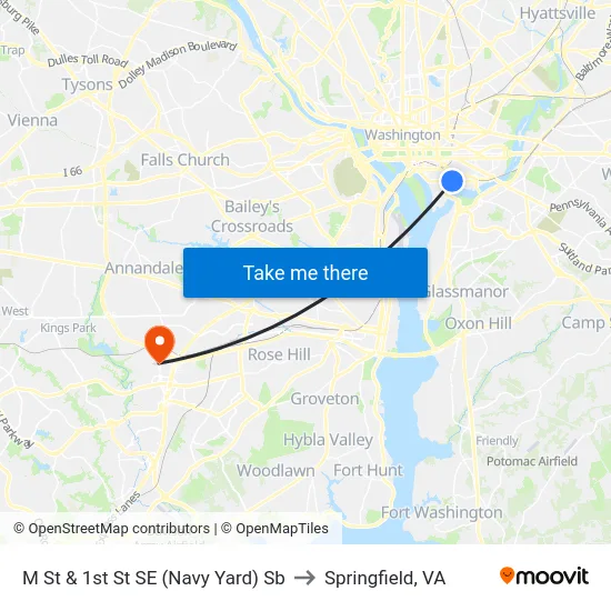 M St & 1st St SE (Navy Yard) Sb to Springfield, VA map