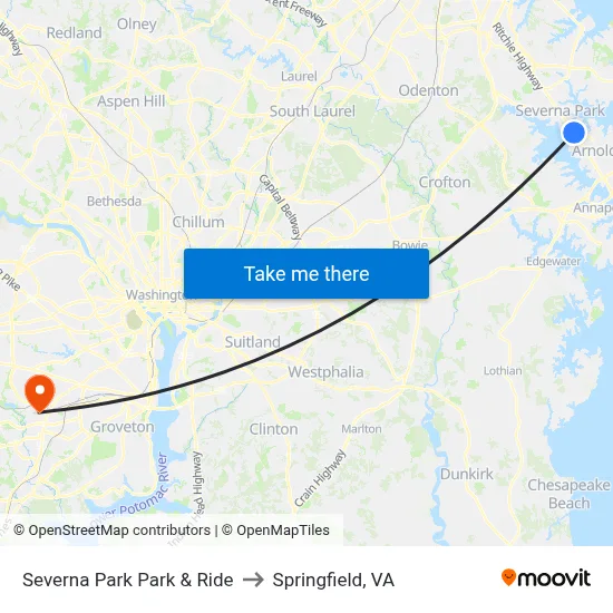 Severna Park Park & Ride to Springfield, VA map