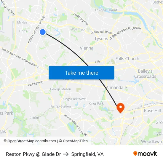 Reston Pkwy @ Glade Dr to Springfield, VA map