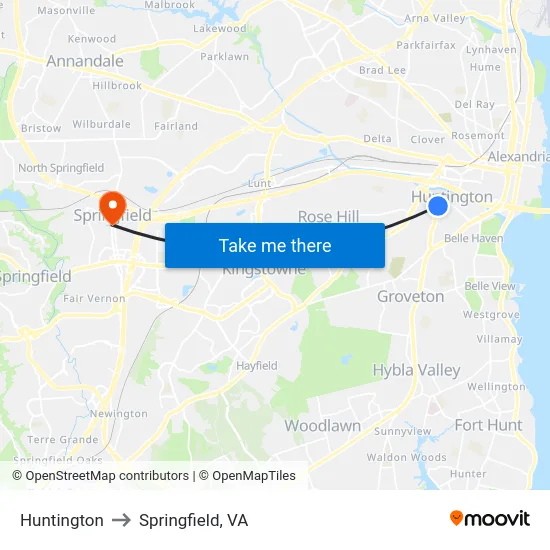 Huntington to Springfield, VA map