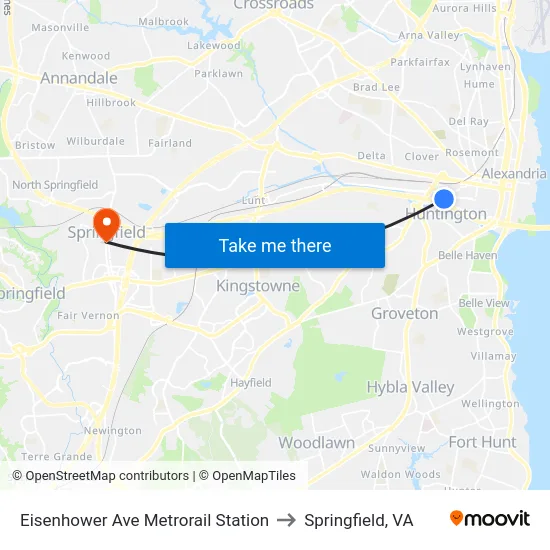 Eisenhower Ave Metrorail Station to Springfield, VA map
