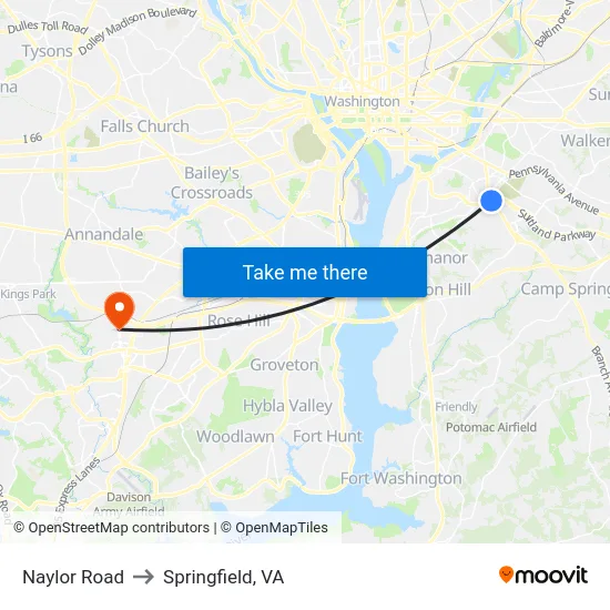 Naylor Road to Springfield, VA map
