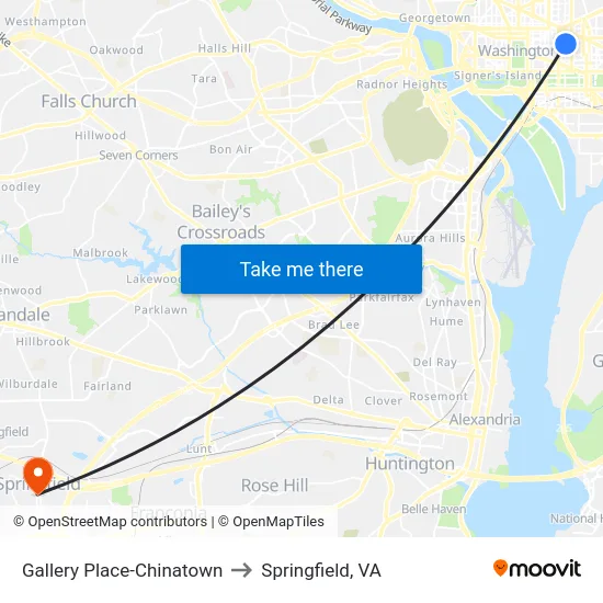 Gallery Place-Chinatown to Springfield, VA map