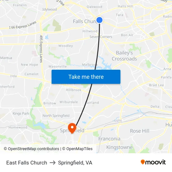 East Falls Church to Springfield, VA map