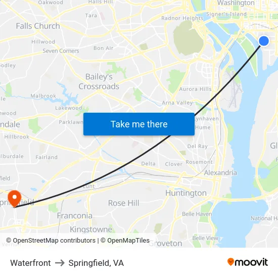 Waterfront to Springfield, VA map