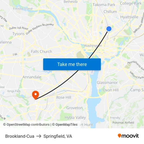Brookland-Cua to Springfield, VA map