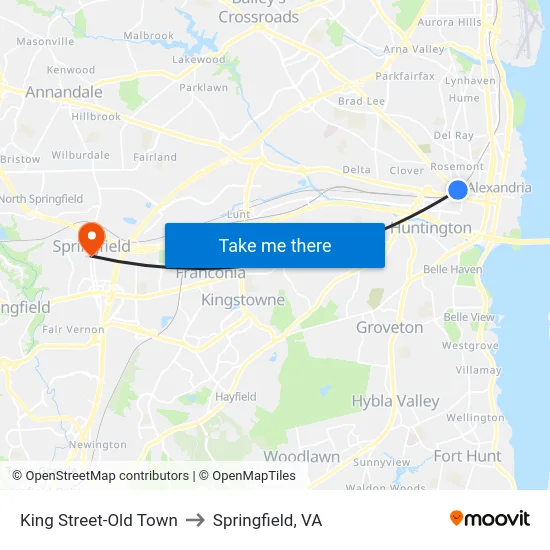 King Street-Old Town to Springfield, VA map