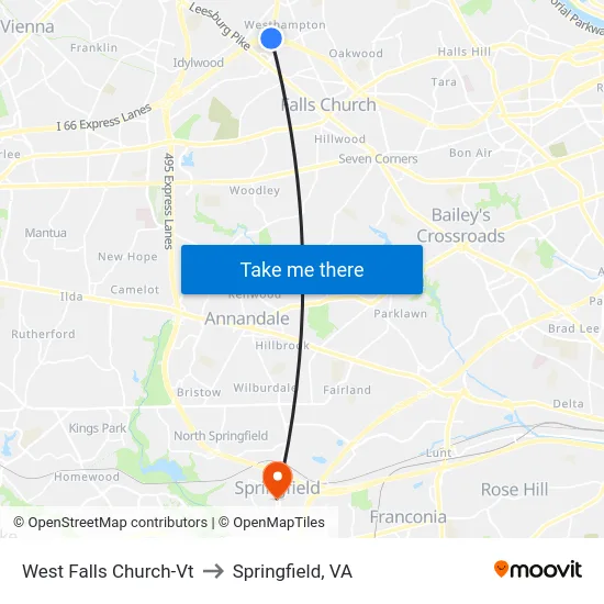West Falls Church-Vt to Springfield, VA map