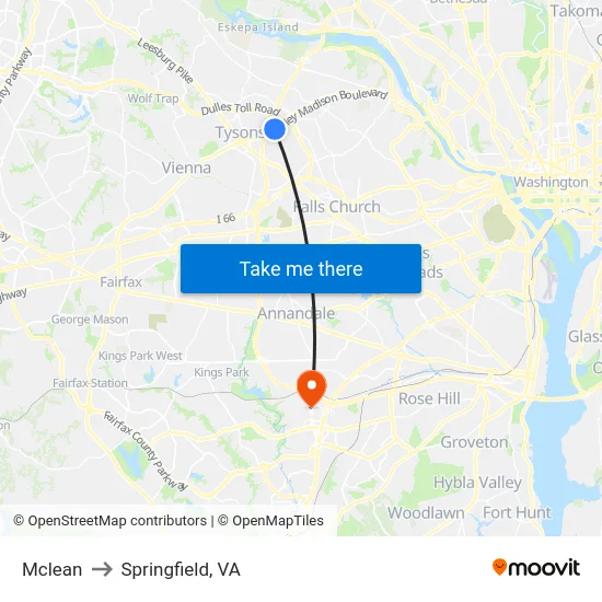Mclean to Springfield, VA map