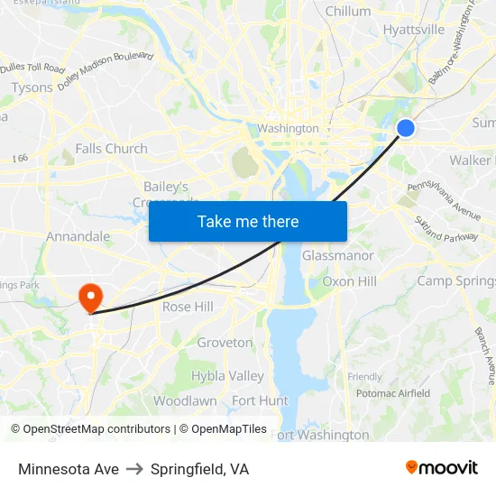 Minnesota Ave to Springfield, VA map