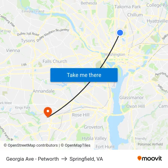 Georgia Ave - Petworth to Springfield, VA map