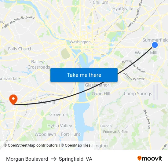 Morgan Boulevard to Springfield, VA map