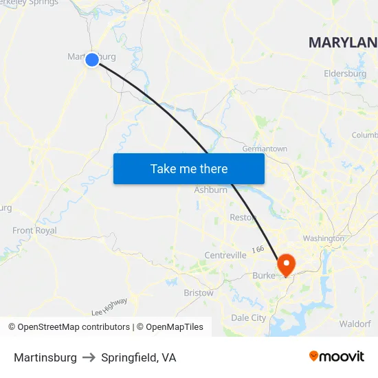 Martinsburg to Springfield, VA map
