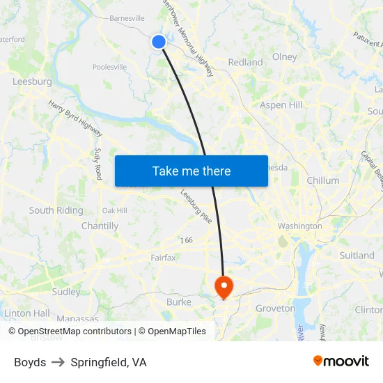 Boyds to Springfield, VA map